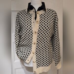 Chic Black and Cream Patterned Cardigan